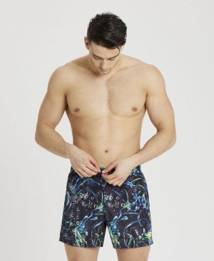 Black Multicolor Arena Allover Beach Short | BCHOURM-54