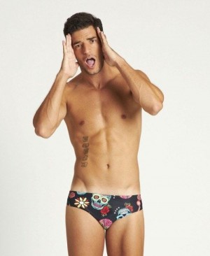 Black Multicolor Arena Crazy Skulls Carnival Brief | DFVBLGT-50