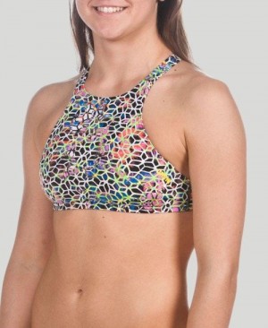 Black Multicolor / Yellow Arena Crop Think Top | QVPJEYU-23