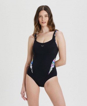 Black / Black Multicolor Arena Bodylift Carolina Strap Back One Piece | HNEYTAU-64