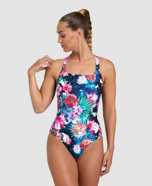 Black / Black Multicolor Arena Flower Control Back One Piece | ATOMEBF-51