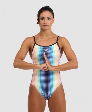 Black / Multicolor Arena Circle Stripe Lace Back One Piece | IBTMUYW-07