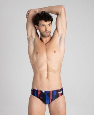 Black / Multicolor White Arena Team Painted Stripes Brief | IDRZMAF-56