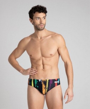 Black / Multicolor Yellow Arena Team Painted Stripes Brief | RWEIKZF-31