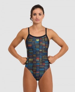 Black / Turquoise Multicolor Arena Slow Motion Xcross Back One Piece | FGBXQSD-68