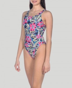 Green / Multicolor Arena Tropical Sketch Swim Tech One Piece | MKGOQVW-69