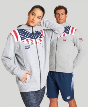 Grey Arena Usa Swimming Team Kit Hooded Zip Jacket | XHPGEQT-15