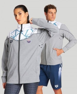 Grey Blue Arena Usa Swimming Team Kit Og Demin Warm Up Jacket | IEYATBK-84