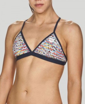 Grey / Multicolor Arena Ethno Zigzag Tie Back Top | QDFZUKA-56