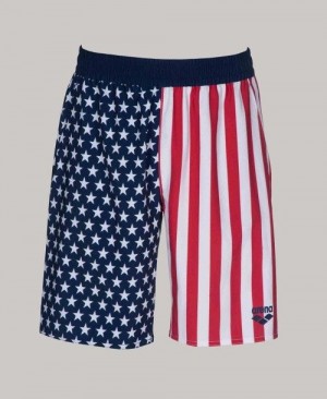 Multicolor Arena Official Usa Swimming National Team Flag Print Bermuda Short | LQAYUME-59