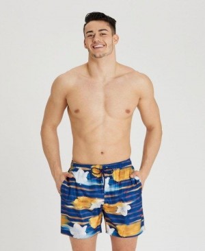 Navy Multicolor Arena Allover Print Beach Boxer | RQJOVGT-51