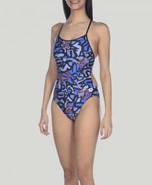 Navy Multicolor / Black Arena Usa Allover Booster Back One Piece | ZJXIOCW-63