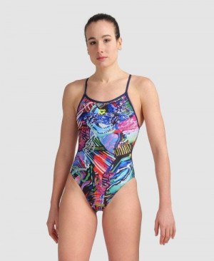 Navy / Multicolor Arena Allover Lace Back One Piece | UNKBXGW-13