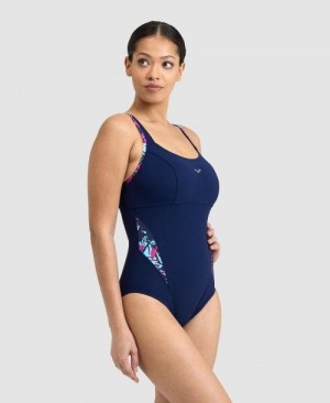 Navy / Rose Multicolor Arena Bodylift Francy Panel Strap Back One Piece | SGOZLHF-30