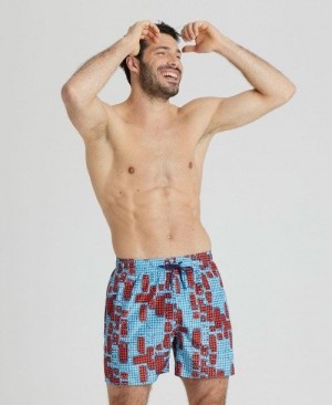 Red Multicolor Arena Allover Print Beach Boxer | VKGMFWT-94