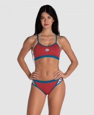 Red / Blue Arena Icons Solid Cross Back Bikini | SDZCBHT-56