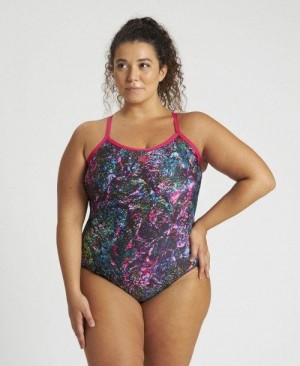 Rose / Multicolor Arena Mountains Texture Light Drop Back One Piece Plus | ALKDIVS-35