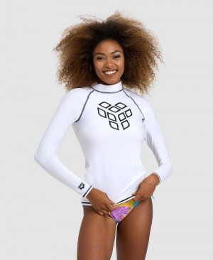 White / Black Arena Long Sleeve Rash Guard | ZNLYUXV-05