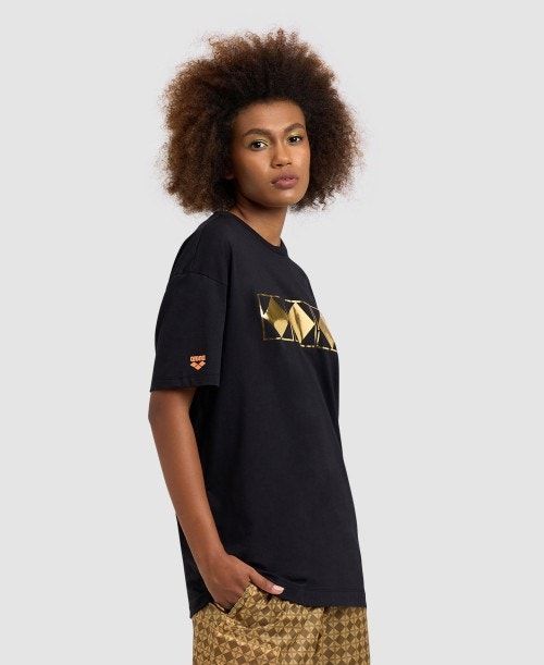 Black Arena 50th Anniversary Gold T-shirt | ZAPNQDW-05