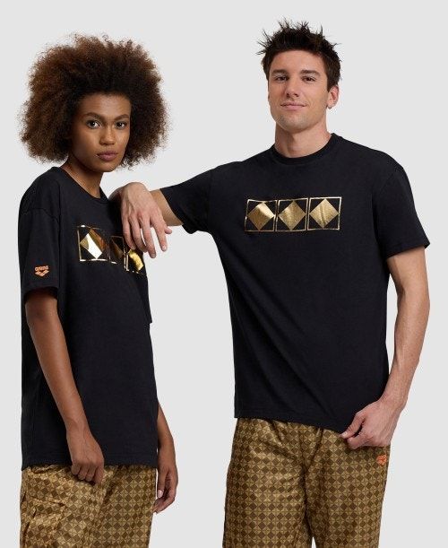 Black Arena 50th Anniversary Gold T-shirt | ZAPNQDW-05