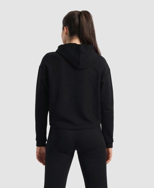 Black Arena Hooded Fleece Sweatshirt | VHUWGTI-50