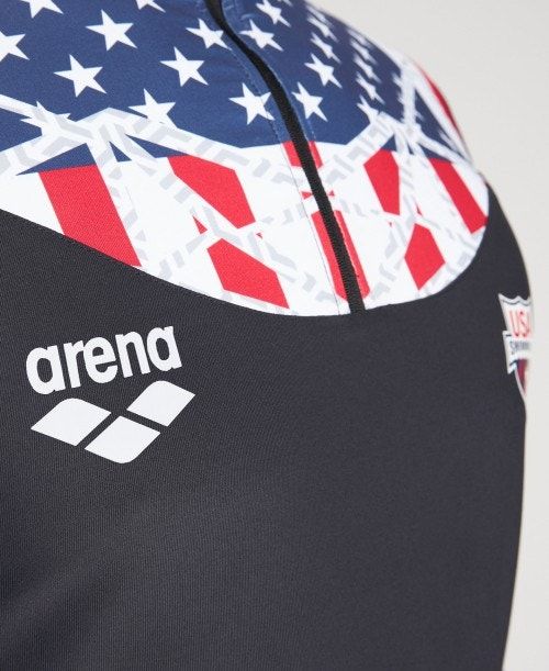 Black Arena Usa Swimming Team Kit Half Zip Shirt | DOYRASB-91