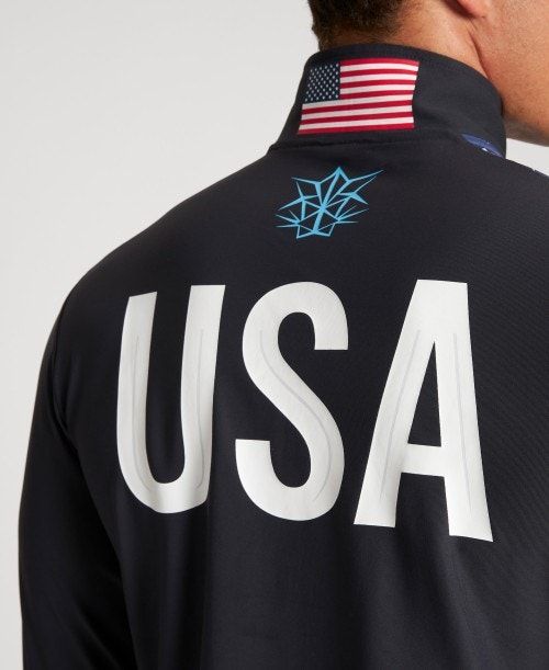 Black Arena Usa Swimming Team Kit Half Zip Shirt | DOYRASB-91