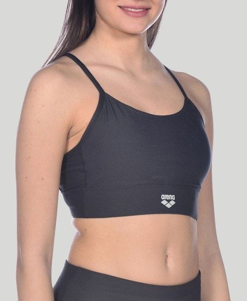 Black / Black Arena Gym Bra Top Cross Straps | AUZKDRX-92