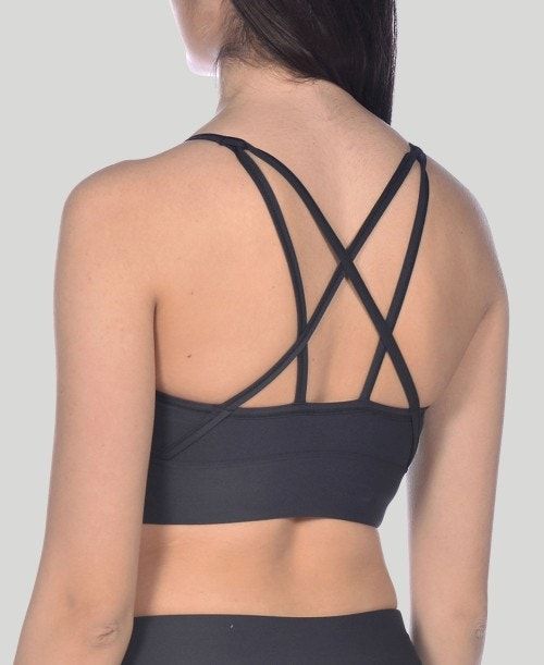 Black / Black Arena Gym Bra Top Cross Straps | AUZKDRX-92