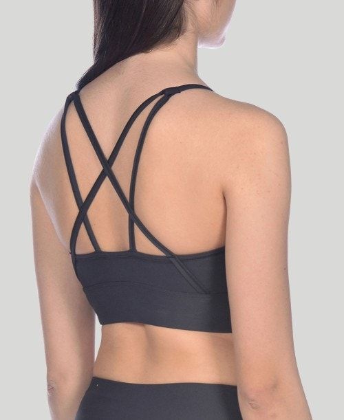 Black / Black Arena Gym Bra Top Cross Straps | AUZKDRX-92