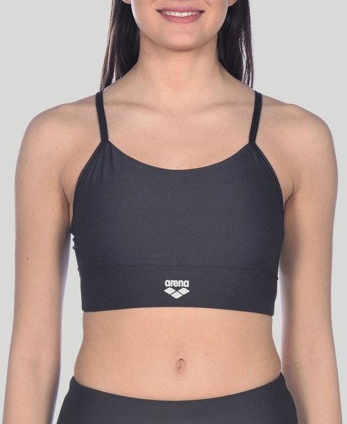 Black / Black Arena Gym Bra Top Cross Straps | AUZKDRX-92