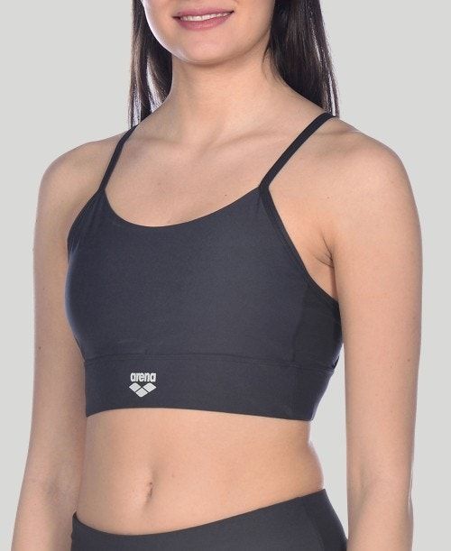 Black / Black Arena Gym Bra Top Cross Straps | AUZKDRX-92