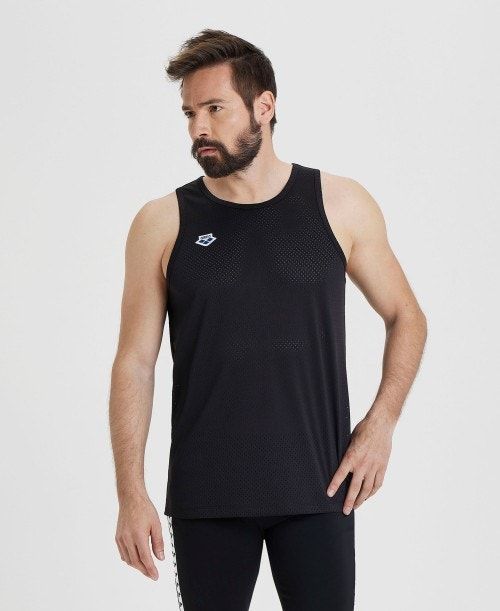 Black / Black Arena Icons Mesh Tank Top | VXECNIB-76