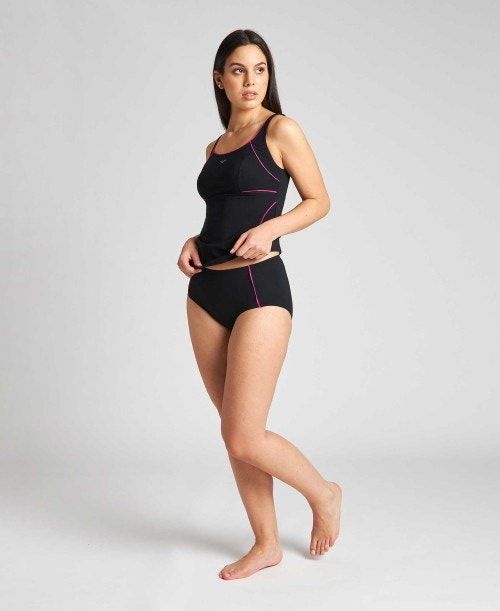 Black / Black / Rose Purple Arena Livia Wing Back Tankini | SUGKJVA-40