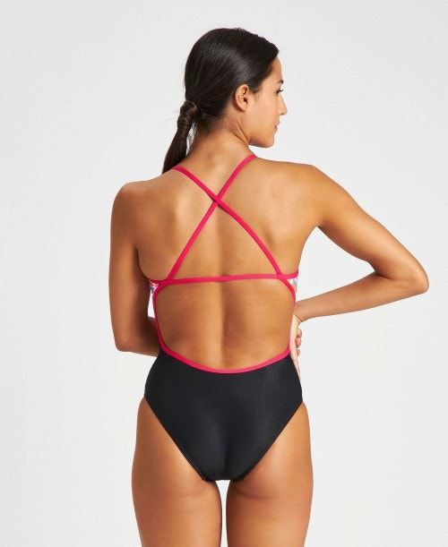 Black / Rose Arena Dots & Half Accelerate Back One Piece | PUETHFG-47