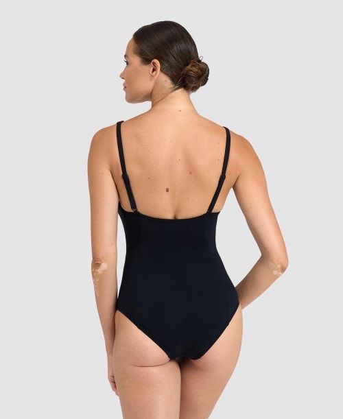 Black / Rose Purple Arena Isabel Lightcross Back One Piece | TMJCQRZ-73