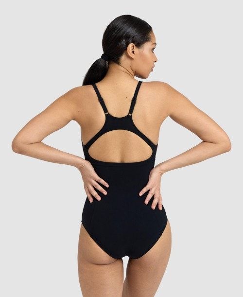 Black / Rose Purple Arena Marina Eye Back One Piece | NQZHGCW-30