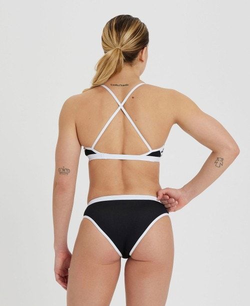 Black / White Arena Icons Solid Cross Back Bikini | TZKVMWG-53