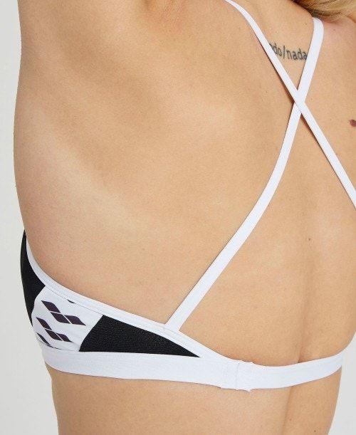 Black / White Arena Icons Solid Cross Back Bikini | TZKVMWG-53