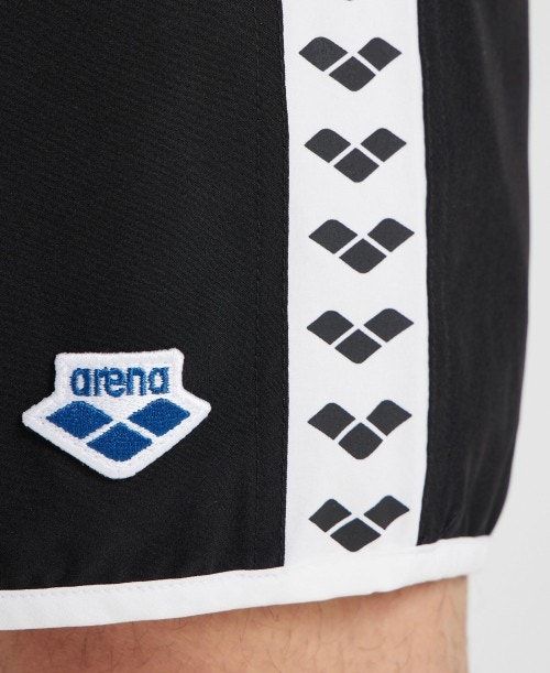 Black / White Arena Icons Team Stripe Bermuda | KZYGFSA-76