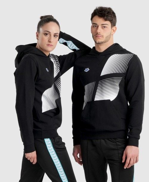 Black / White / Blue Arena Diamonds Solid Hoodie | BXJWEPV-43