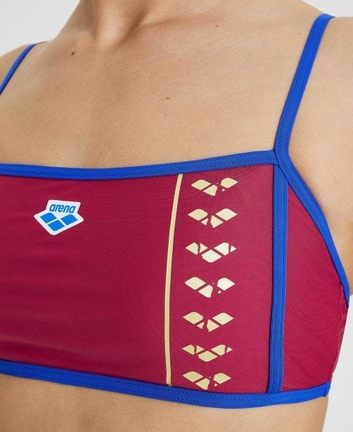 Burgundy / Blue Arena Icons Logo Bandeau Bikini | IQDBCNG-86