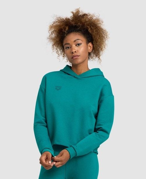 Green Arena Hooded Fleece Sweatshirt | QJWPSUD-39