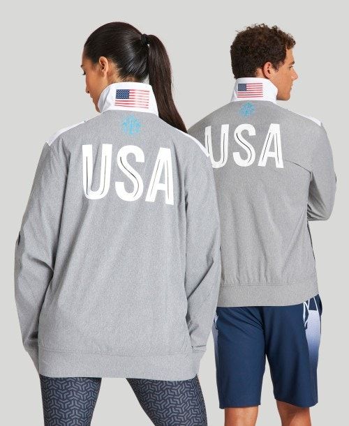 Grey Blue Arena Usa Swimming Team Kit Og Demin Warm Up Jacket | IEYATBK-84