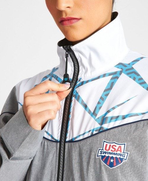 Grey Blue Arena Usa Swimming Team Kit Og Demin Warm Up Jacket | IEYATBK-84