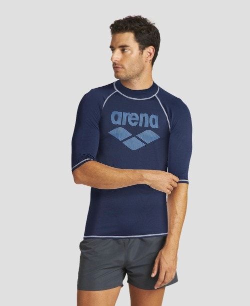 Navy Arena T-shirt Rash Guard | MXPGZLY-48