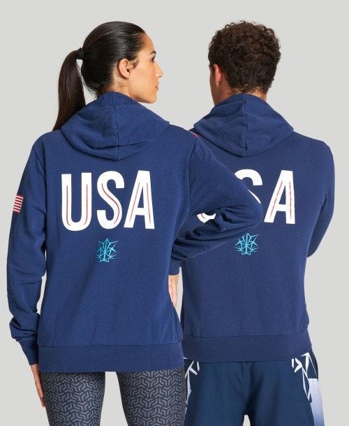 Navy Arena Usa Swimming Team Kit Hooded Zip Jacket | QIZAYNF-01