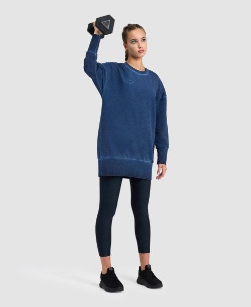 Navy / Navy / White Arena Icons Oversized Crewneck | KRUITGY-84