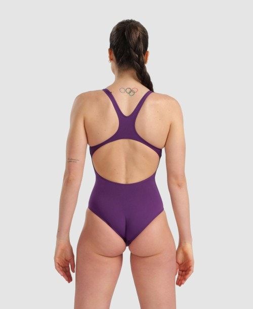 Purple / White Arena Team Swim Pro Solid One Piece | XZELRQW-48