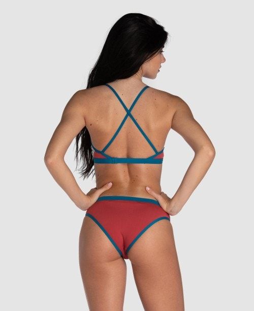 Red / Blue Arena Icons Solid Cross Back Bikini | SDZCBHT-56